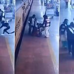 Video: Elderly Woman Slips While Boarding Train in Mumbai, Railway Cop Comes to Her Rescue